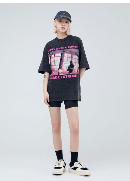 タイドブランド   ロックアメリカンストリートレタープリント半袖Tシャツ<F-2903>