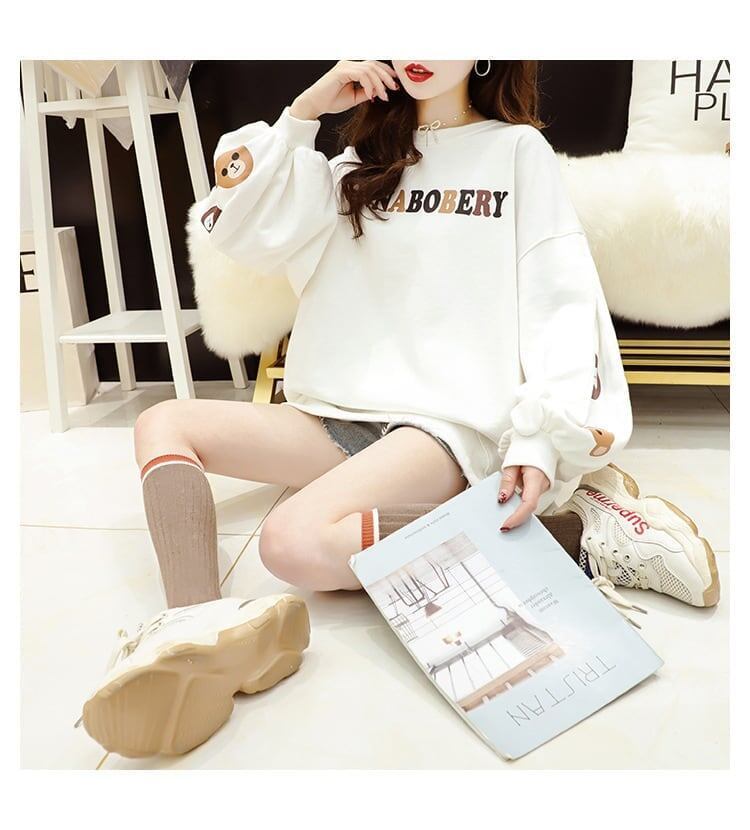 【半額！期間限定！！】韓国風ルーズラウンドネックミドル丈ファッション怠惰なトップス<F-5067>