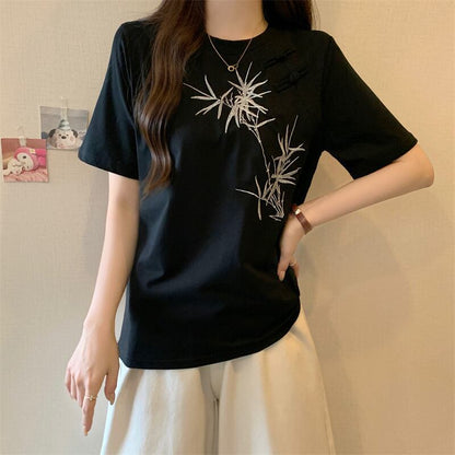 おすすめ 海外トレンド カジュアル モーダル 刺繍 半袖Tシャツ＜F-8476＞