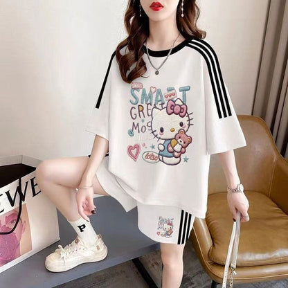 春夏向け プリント Tシャツ＋パンツ セットアップ F-13234