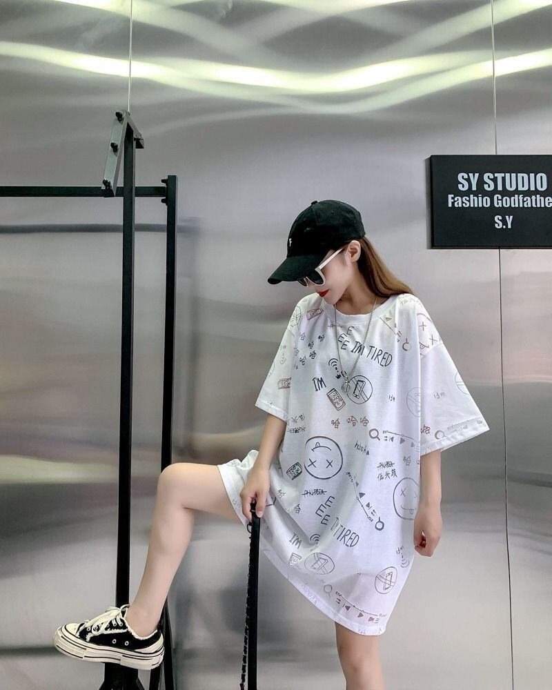 売り切れ必至 ゆったり ファッション感満々 ロング丈 3色半袖Tシャツ＜F-9086＞
