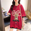 気質ルーズ漫画プリントミッドレングス半袖Tシャツ<F-3026>
