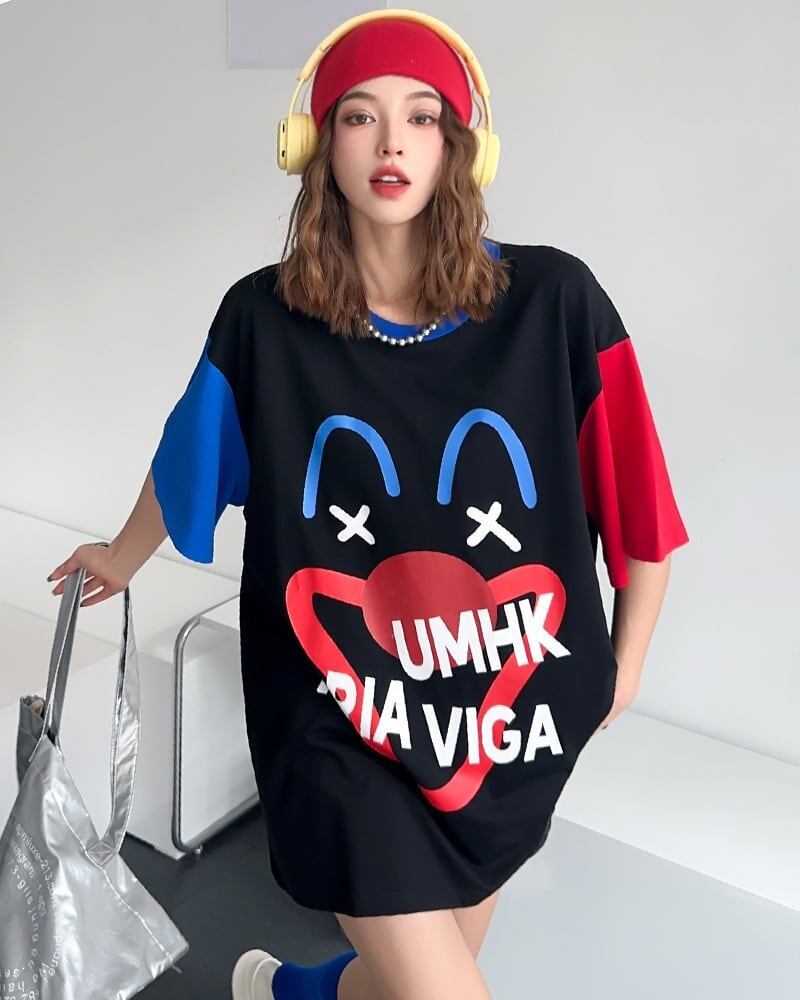 お勧めカラーマッチング ゆったり ビッグロゴ 半袖Tシャツ 全2色＜F-4838＞