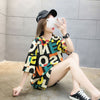 売り切れ必至 カラーマッチング 個性派 プリント全2色 半袖Tシャツ カットソー ＜F-8556＞