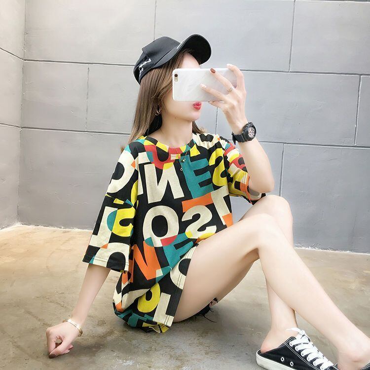 売り切れ必至 カラーマッチング 個性派 プリント全2色 半袖Tシャツ カットソー ＜F-8556＞