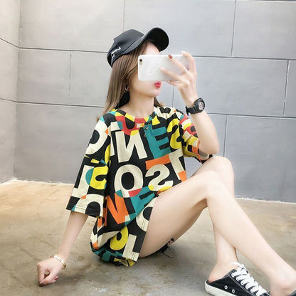 売り切れ必至 カラーマッチング 個性派 プリント全2色 半袖Tシャツ カットソー ＜F-8556＞