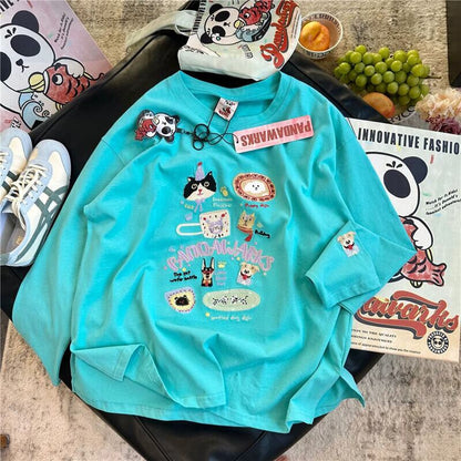 新商品 大人可愛い 求めてたデザイン 肌触り抜群 プリント 5色選択 TシャツF-9369
