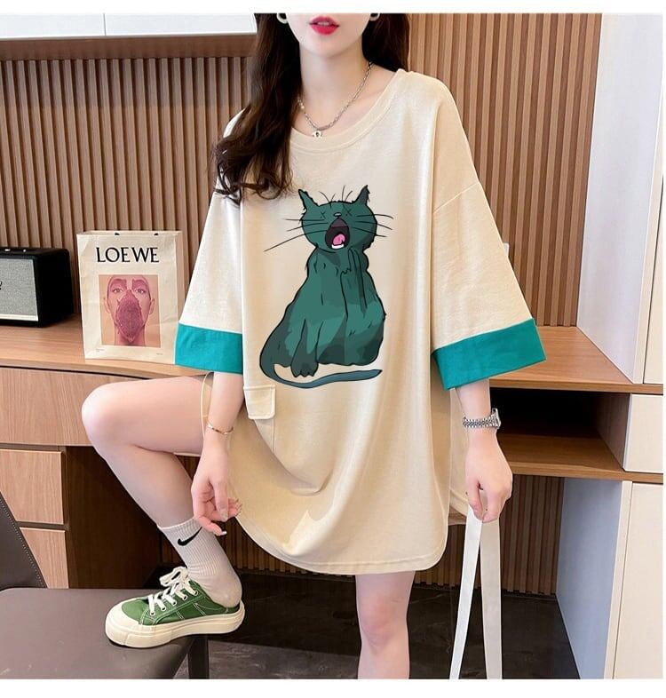 ユニークなデザイン気質のカラーブロック半袖Tシャツ<F-2900>