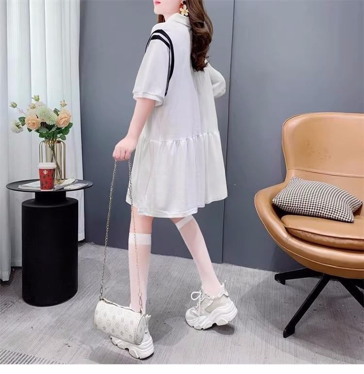 女子力アップ   韓国系 Tシャツ 二色 ゆったりワンピース ＜F-2937＞