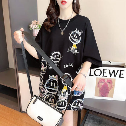 新商品 大人可愛い 大活躍 カジュアル キュートプリント 全2色 半袖Tシャツ＜F-8595＞