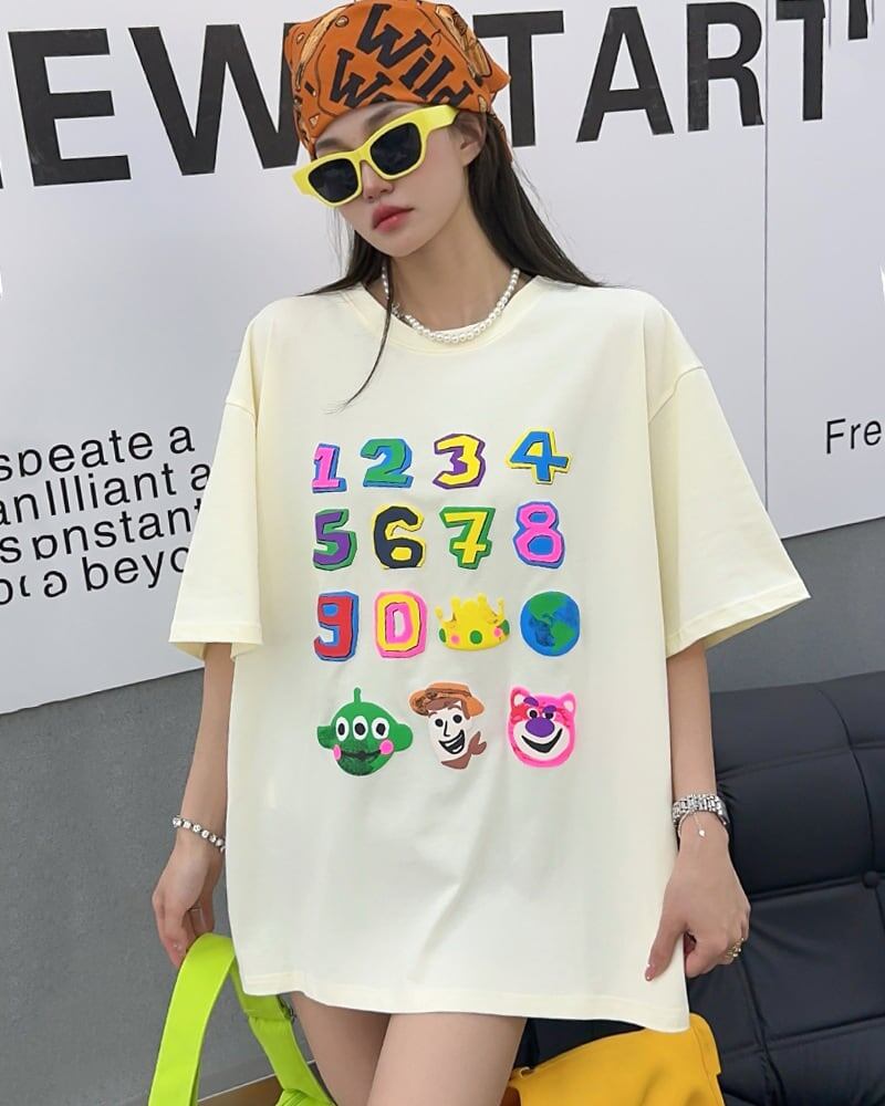 売り切れ必至 プリント三色 個性派 ゆったり 半袖Tシャツ ＜F-8462＞