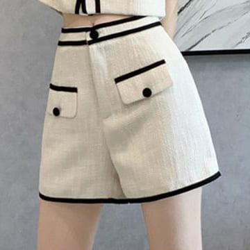おすすめ ファッション 上品 カジュアル 切り替え 半袖 Tシャツ ショートパンツ セットアップ ＜F-8858＞
