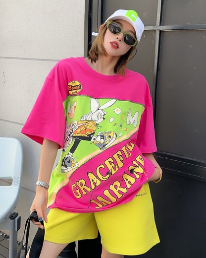 着回し力抜群 ファッション 個性派 レース プリント全3色 半袖TシャツF-8981