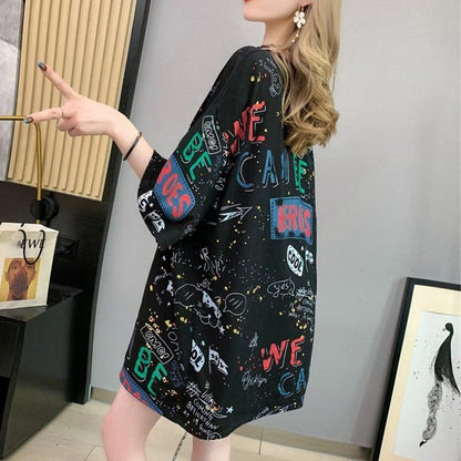 スタイリッシュ 切り替え 一目惚れ プリント Tシャツ カットソー＜F-3540＞