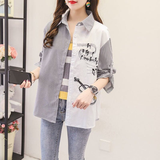 超人気   ファッション ストライプ柄 シャツ<F-8087>