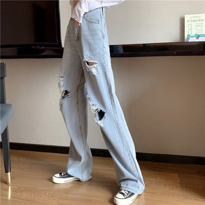 大人気ファッションデザインハイウエストワイドデニム   ＊F-293