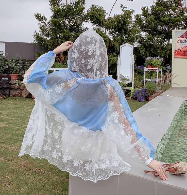 【人気急上昇中！】半額セール キュート 美人度アップ 透け感 日焼け対策 レース 刺繍 全3色 パーカー コート＜F-8510＞