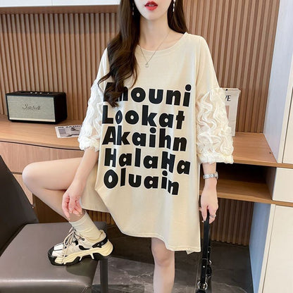 ファッション 切り替え 個性派 プリント 3色選択 半袖Tシャツ＜F-8548＞