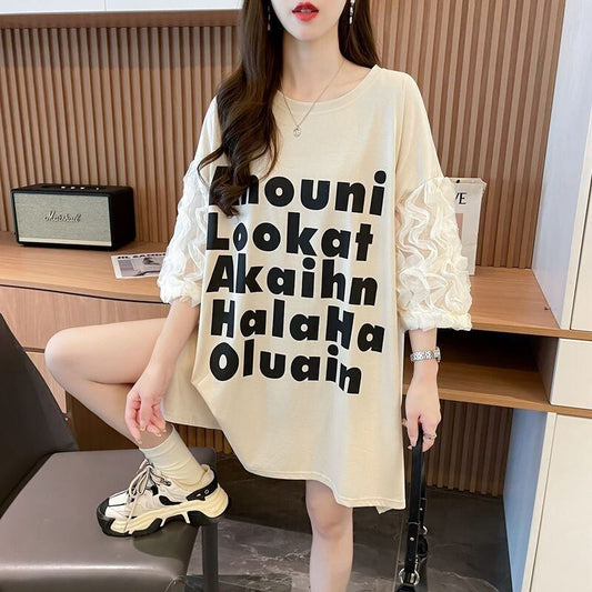 ファッション 切り替え 個性派 プリント 3色選択 半袖Tシャツ＜F-8548＞