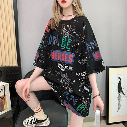 スタイリッシュ 切り替え 一目惚れ プリント Tシャツ カットソー＜F-3540＞