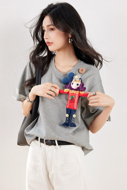 超人気 目を奪われる 流行新作 ぬいぐるみ付 半袖Tシャツ<F-9273>