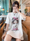 好感度UP ピンク カジュアル プリント スパンコール プリント ゆったり 半袖 Tシャツ＜F-8705＞