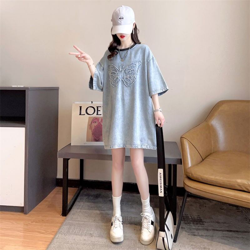 【半額！期間限定！！】数量限定 アバンギャルド 上品 ルーズ デニム 半袖TシャツF-8801