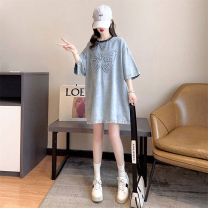 【半額！期間限定！！】数量限定 アバンギャルド 上品 ルーズ デニム 半袖TシャツF-8801