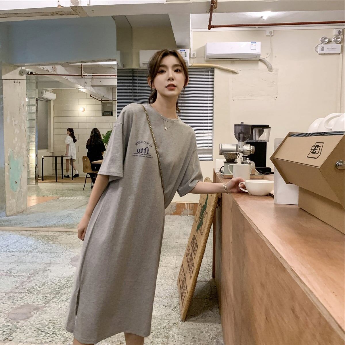 美人度アップ プリント チャーミング Tシャツ カットソー ワンピース＜F-3602＞
