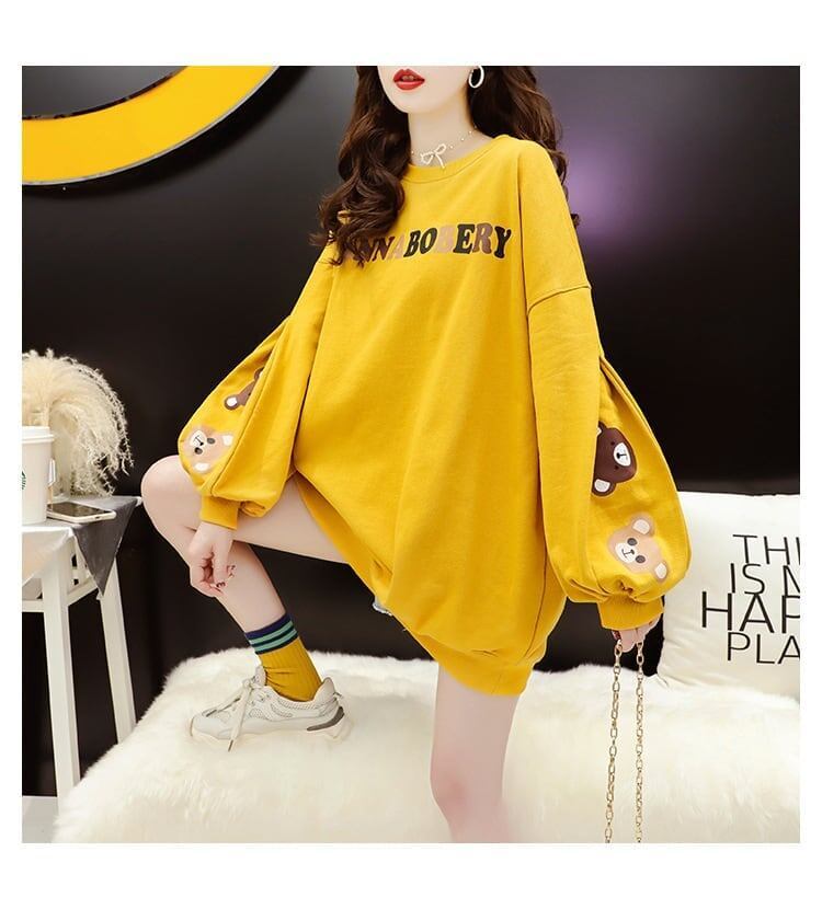 【半額！期間限定！！】韓国風ルーズラウンドネックミドル丈ファッション怠惰なトップス<F-5067>