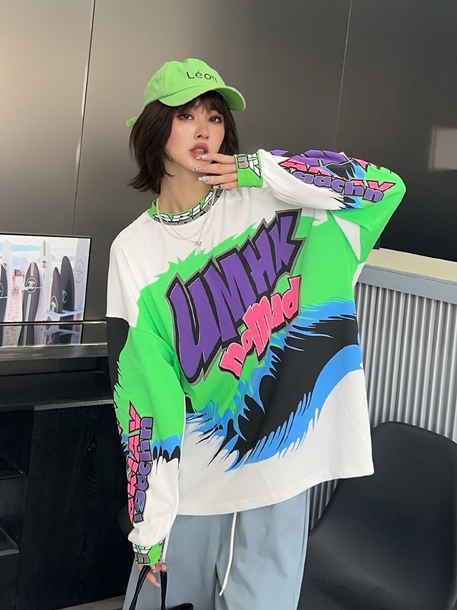 着回し力抜群 アバンギャルド 個性的なデザイン プリント全2色 TシャツF-9225