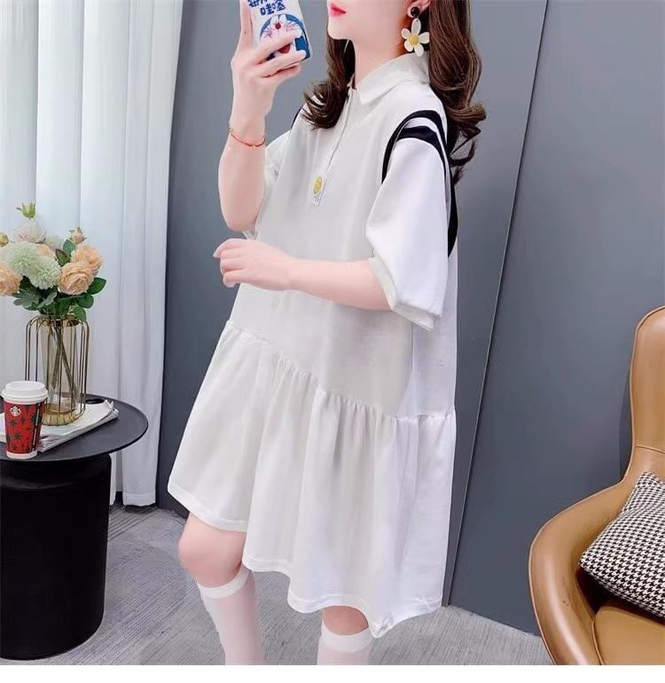 女子力アップ   韓国系 Tシャツ 二色 ゆったりワンピース ＜F-2937＞