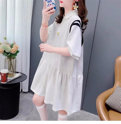 女子力アップ   韓国系 Tシャツ 二色 ゆったりワンピース ＜F-2937＞
