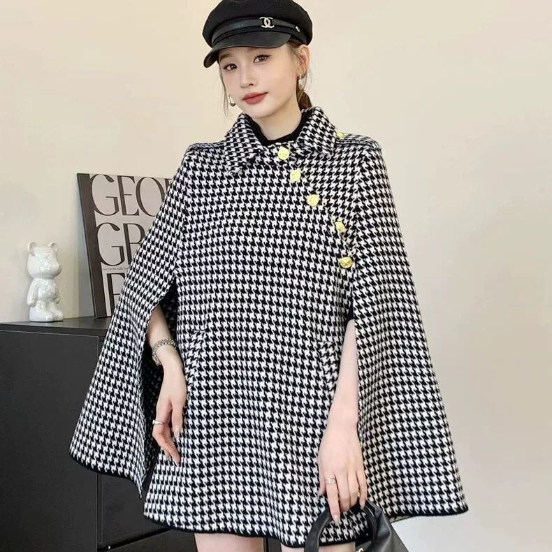 気質満点 ダブルブレスト 4色展開 ウール混コート  ケープコートF-12553