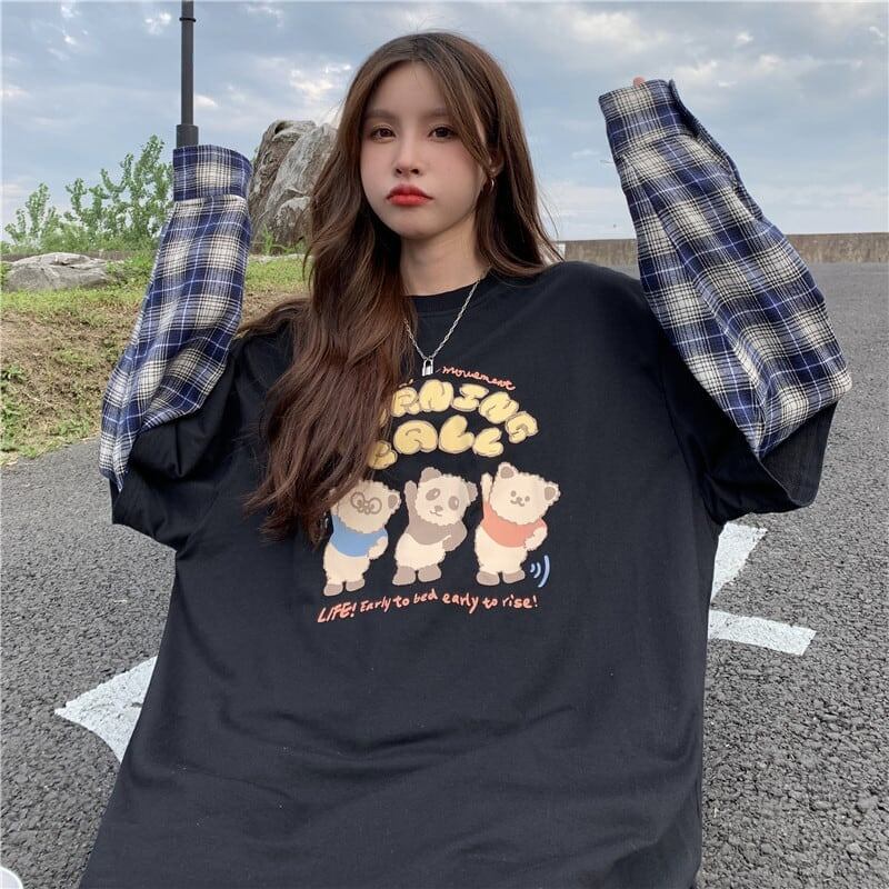 オシャレ度満点 ラウンドネック 個性的なデザイン カートゥーンプリント Tシャツ＜F-2257＞
