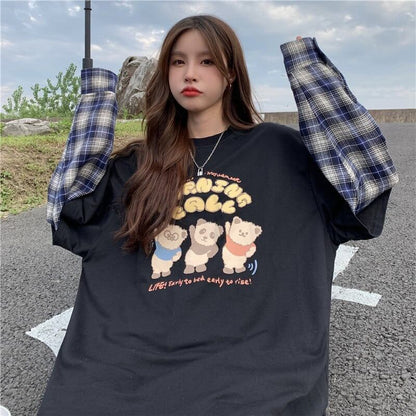 オシャレ度満点 ラウンドネック 個性的なデザイン カートゥーンプリント Tシャツ＜F-2257＞