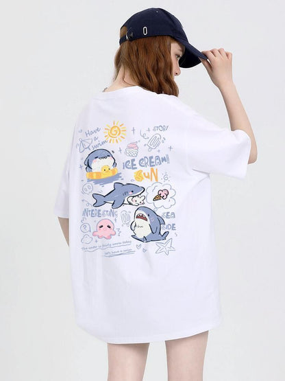 売り切れ必至 4色選択 ポップなプリントが夏に映えるプリント 半袖Tシャツ＜F-9327＞