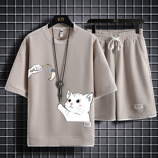 男女兼用 肌触りよい Tシャツ & ショーツ セットアップ F-13328