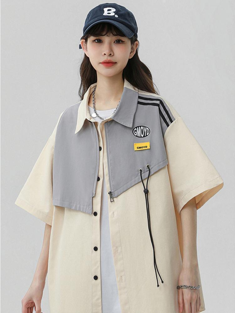 シンプルだけど一癖あるコーデ 切り替え レイヤード風 全2色 半袖TシャツF-9046