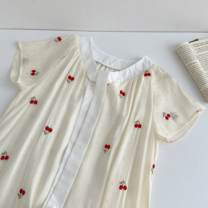 フルーツ刺繍 襟リボン ワンピース F-13225