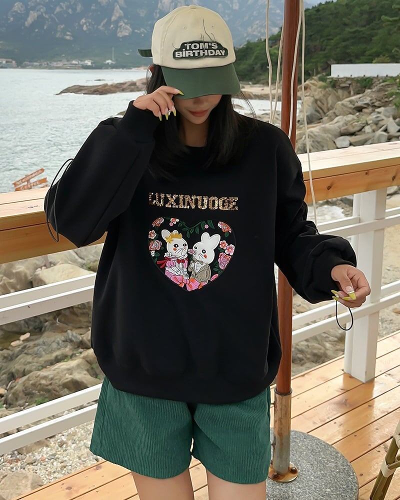 【裏起毛】超人気商品可愛いウサギちゃんロゴスウェット全6色<F-4598>