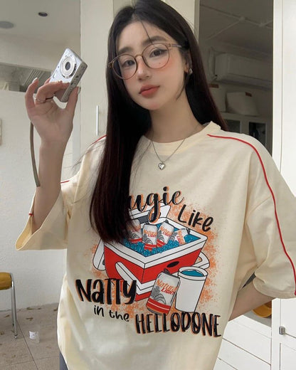 着?せ ゆったり ビッグロゴ ロングTシャツ 半袖 ワンピース<F-4859>