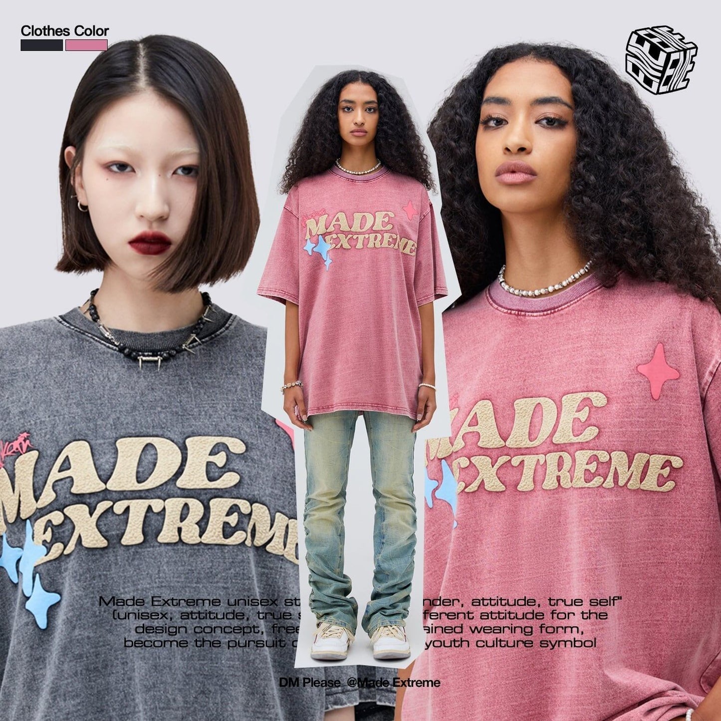 ストリートトレンドのレターファンプリント半袖Tシャツ<F-2906>