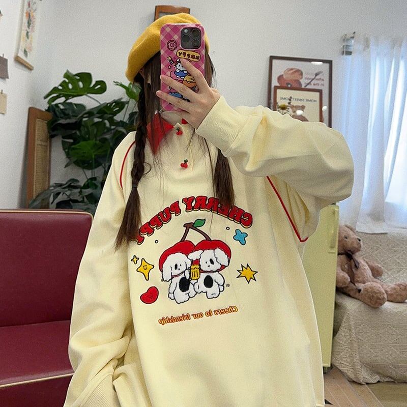 大人可愛い刺?ロゴワンちゃんスウェット全2色F  -4595