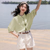 好感度UP 上質 美人度アップ 知的 ストライプ柄 3色選択 半袖シャツ＜F-9047＞