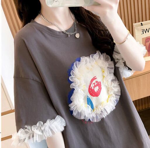 新作 好感度満載 個性的なデザイン ラウンドネック Tシャツ カットソー＜F-8405＞