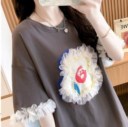 新作 好感度満載 個性的なデザイン ラウンドネック Tシャツ カットソー＜F-8405＞