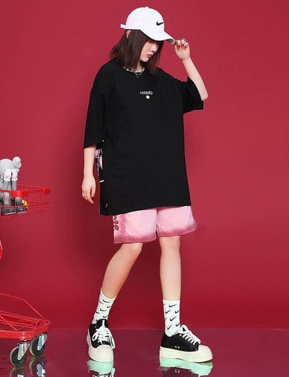 デザインセンス漫画プリント半袖Tシャツショートパンツスーツ<F-5019>