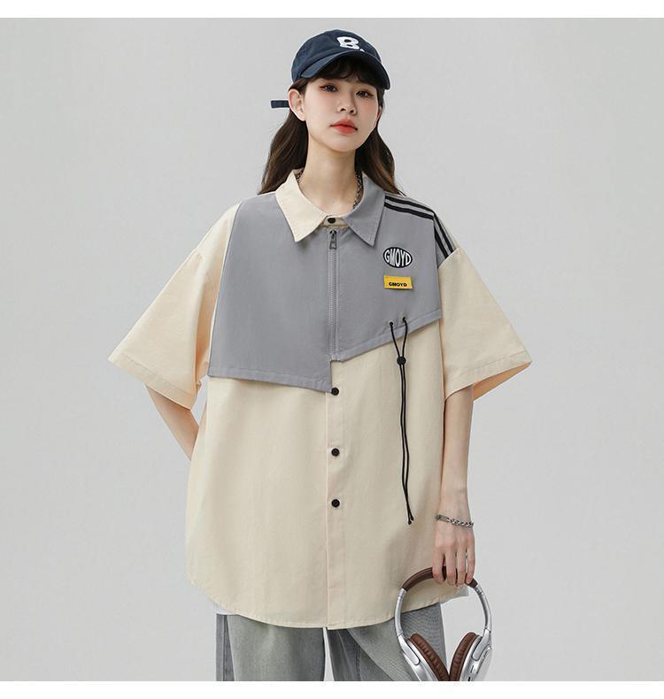 シンプルだけど一癖あるコーデ 切り替え レイヤード風 全2色 半袖TシャツF-9046