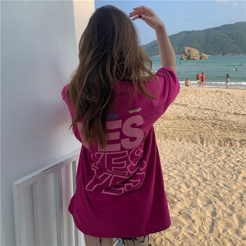 着心地良い   アルファベット Tシャツ ゆったり半袖 ＜F-2851＞